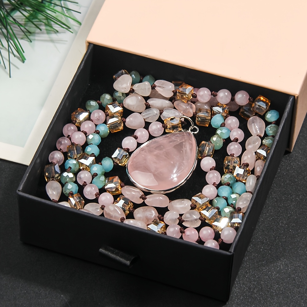 TEMU Collier avec pendentif en naturelle style bohème, chaîne de pull en verre nouée fabriquée à , un cadeau pour la Saint-Valentin/Noël, livré avec