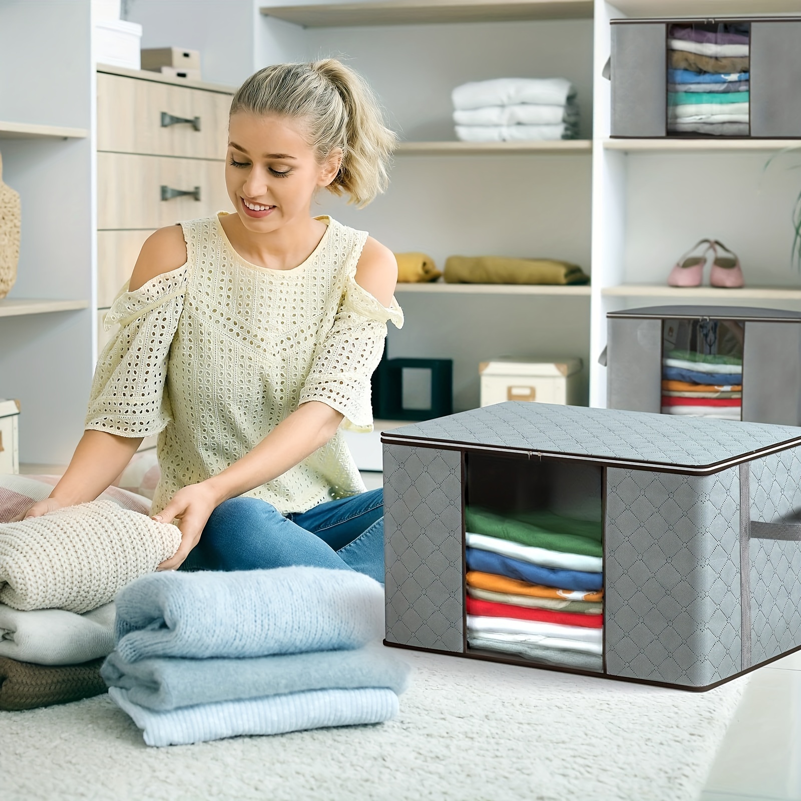 Set of 6 Collapsible Storage Boxes for Clothing, Featuring Lids And Designed for Wardrobe Organization. Ideal for Moving And Storing Duvets, These Grey Bags Come with Sturdy Handles And Zippers, Perfect for Underbed Storage in The Bedroom
