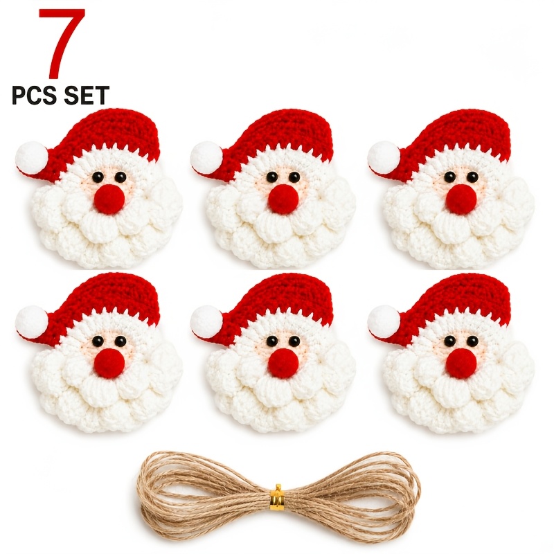 TEMU Set di 7 pezzi con gagliardetto a all'uncinetto di , 6 ornamenti con di e di iuta - in tessuto da appendere, per alberi di Natale, ghirlande,
