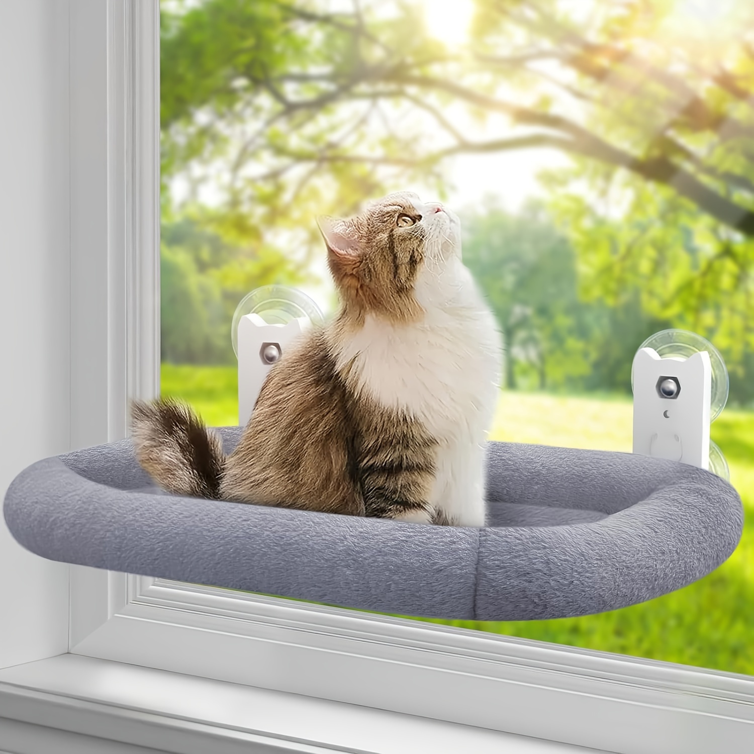 

Cat Window Perch Cordless, Cat Window Hammock With 4 Suction Cups, Washable Removable Cat Bed Mat Cover, Solid Metal Frame Cat Bed Seat (gray)