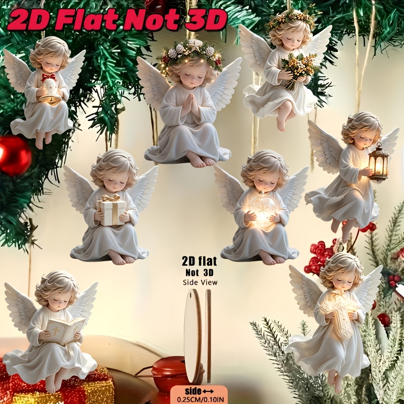 TEMU 2d Flat, 8pcs Cute Little Girl Dress Wooden Christmas Ornaments, Christmas Tree Hangings, Home Hanging Decorations, Party Gathering Decorations,