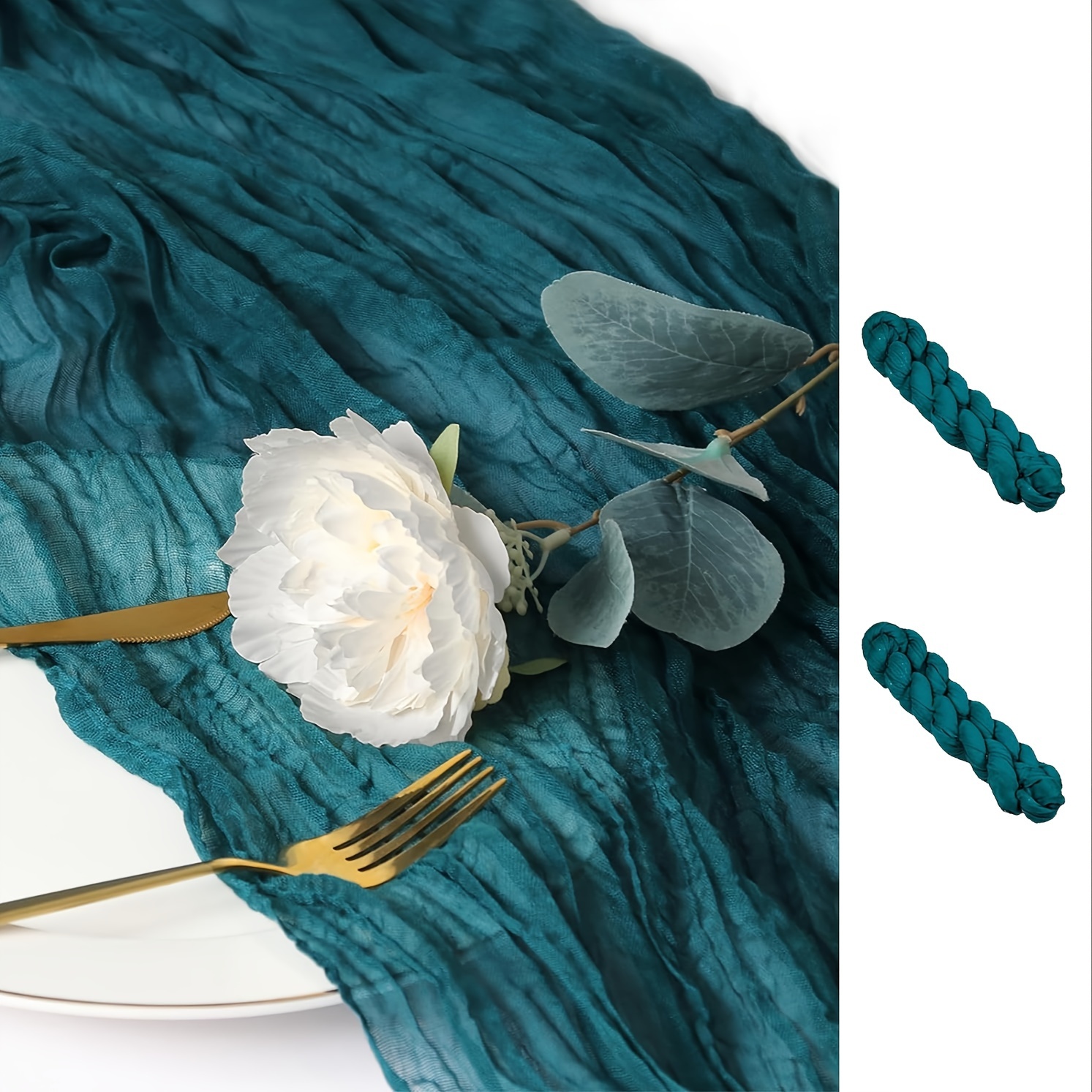 2pcs, Teal Cheese Cloth Table Runner, Rustic Boho Gauze Table Runner, Cheese Cloth Wedding Table Decor, Bride Baby Shower Birthday Party Decoration