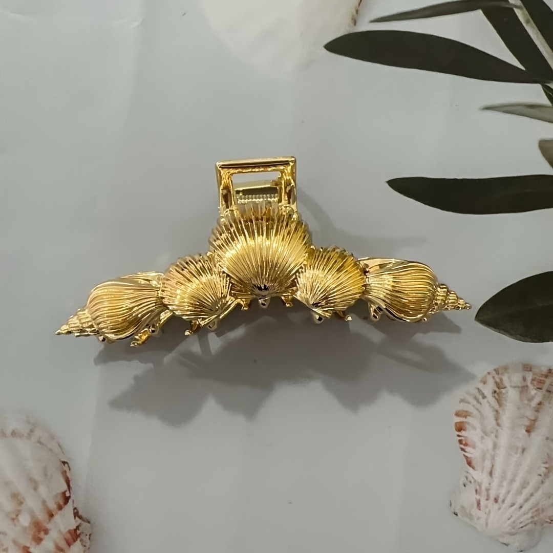 E-shop Metall Seestern Muschel Haarspange, Französische Mode Damen Haarspange, Haarstyling Zubehör für den Hinterkopf (Gold)