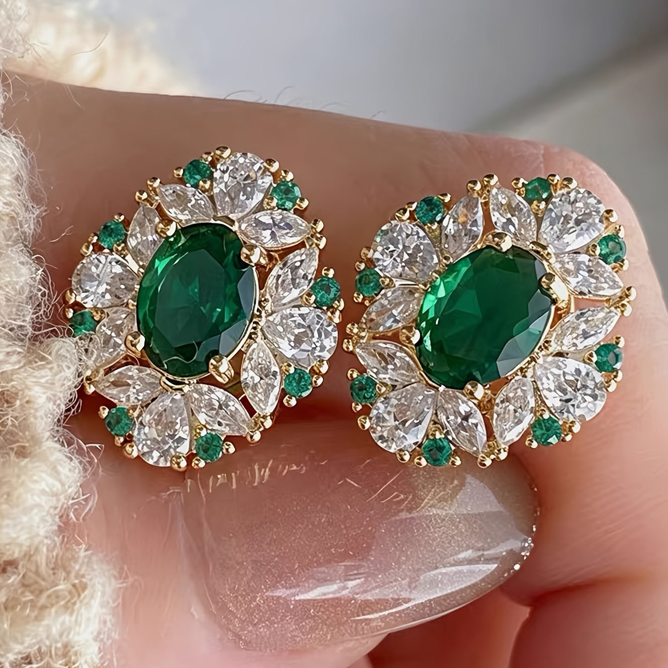 TEMU 1 Paire de Boucles d'Oreilles Haut de Gamme Émeraude Synthétique Unique Magnifiques Élégantes Fête Mariage Mariée Dames de Cuivre