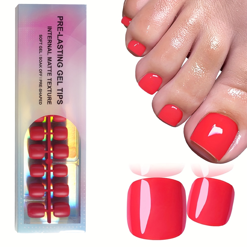 TEMU 150pcs White, Red Acrylic Gel Press-on Toenails, Full Coverage Reusable Toenails, 15 Sizes , Suitable For Women And, Casual Wear Summer False