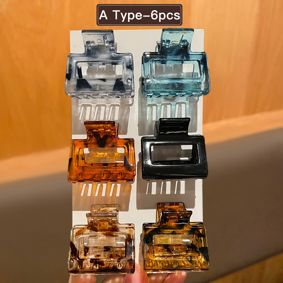 TEMU 6/12pcs Women's, Leopard Pattern, Square And Crown Shape, Small Hair Claw Clip Combination, Suitable For Daily Use, Recommended As A Gift Hair