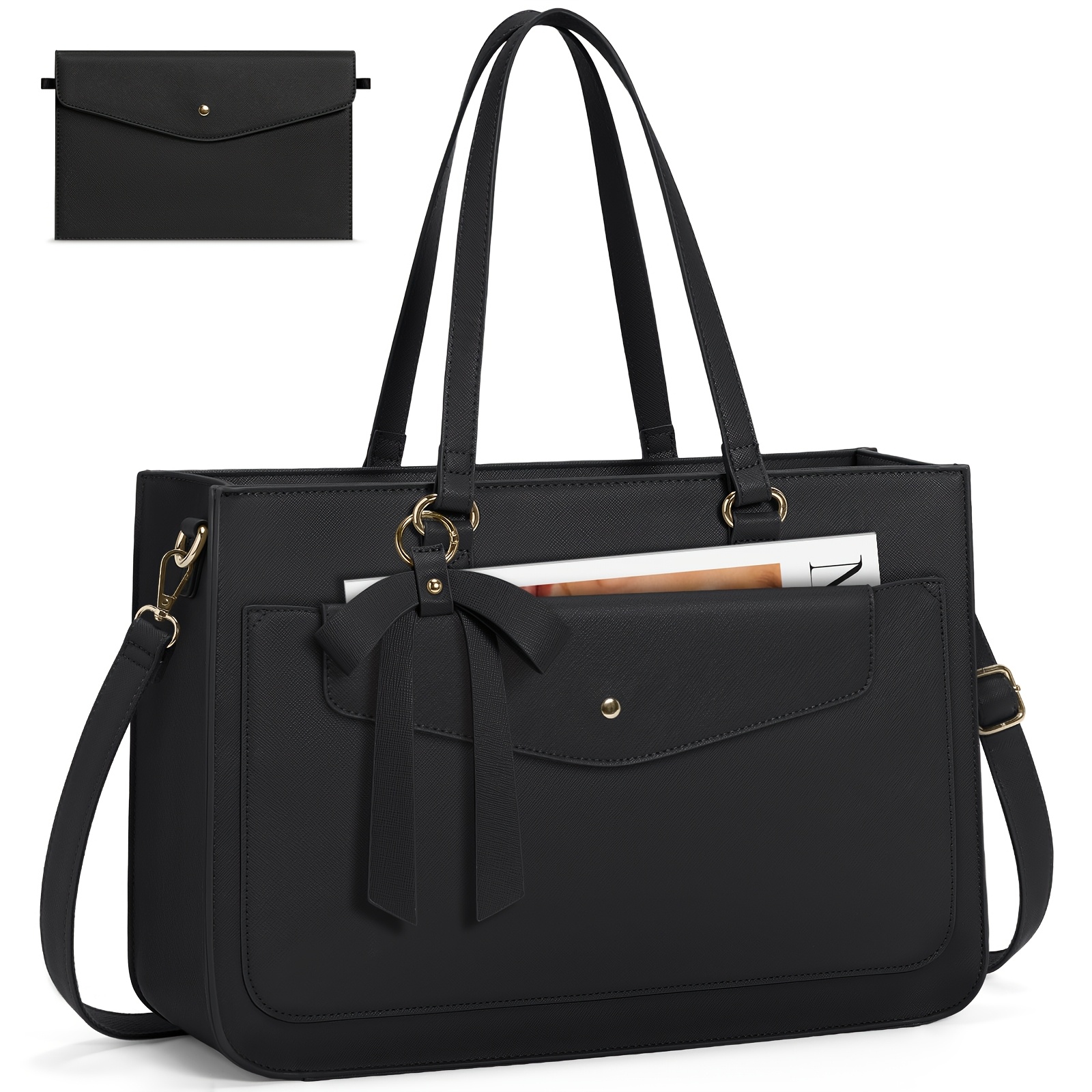 Image of Rainsmore Women's Large Tote With Clutch, 15.6 Inch Laptop Work Bag, Faux Leather Business Briefcase For Teachers