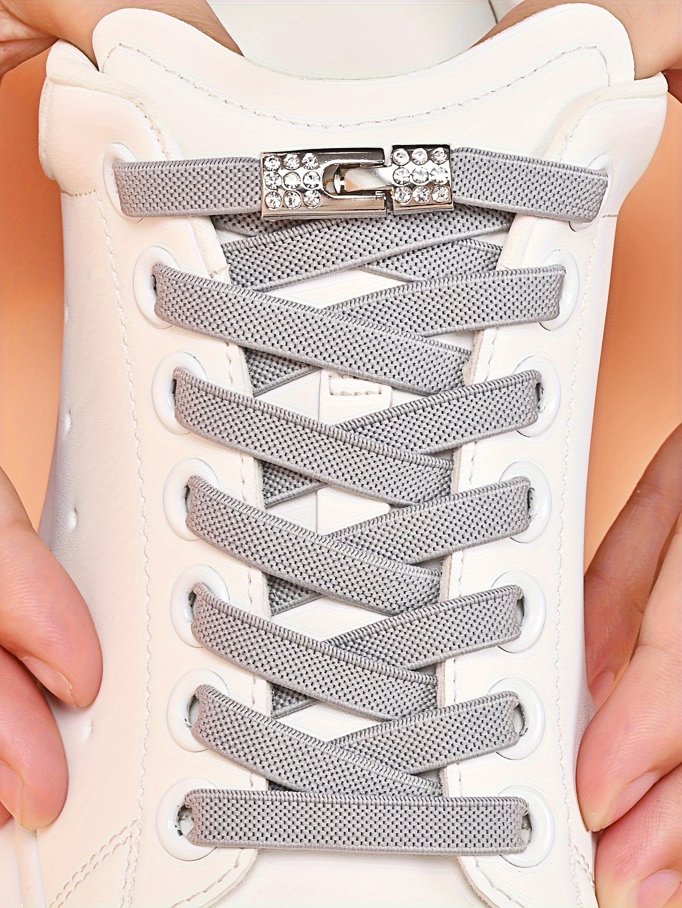 1pair Fashion Elastic Flat Shoelaces With Metal Buckles, No Need To Tie Shoelace, Suitable For Board Shoes, Sports Shoes