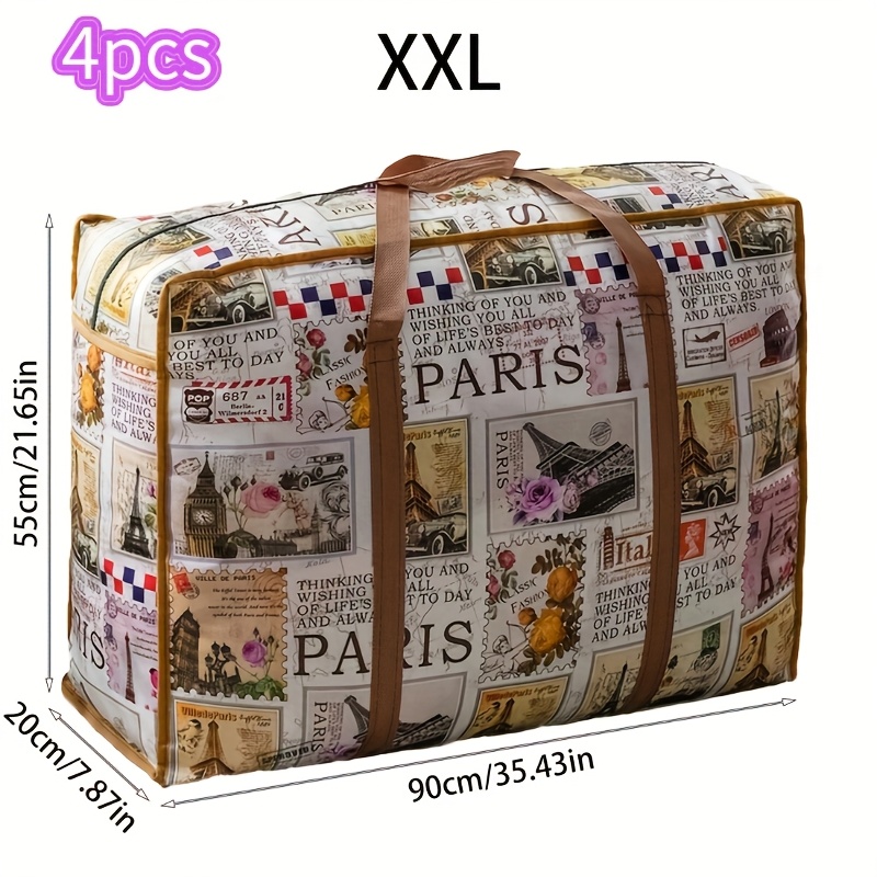 TEMU 4pcs Extra Large Moving Storage Bags With Zipper Closure - Heavy-duty Fabric Moving Boxes, Space-saving Oval Moving Bags For Clothes, Bedding,