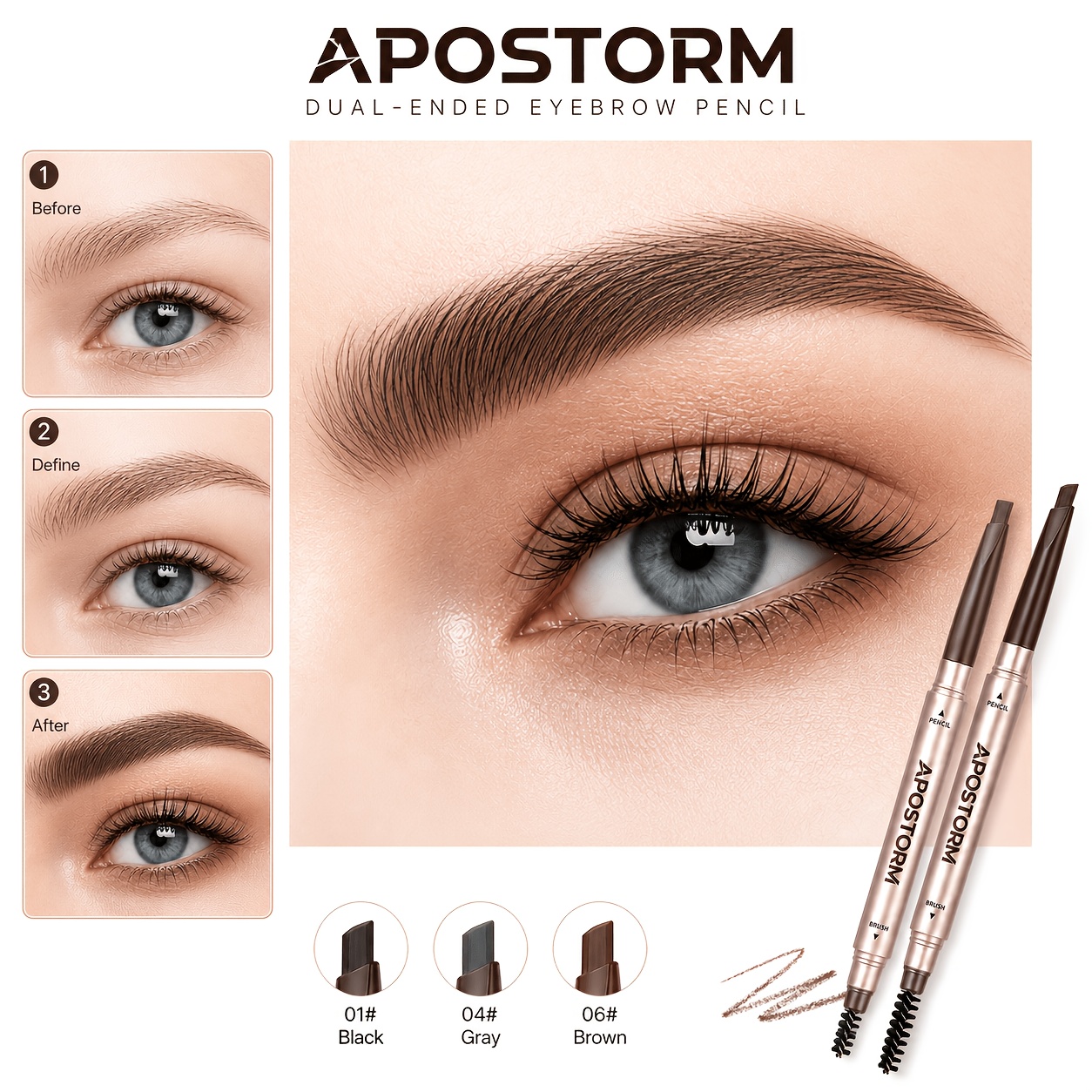 Rose Golden Triangular Eyebrow Pen, Dual End for Brows