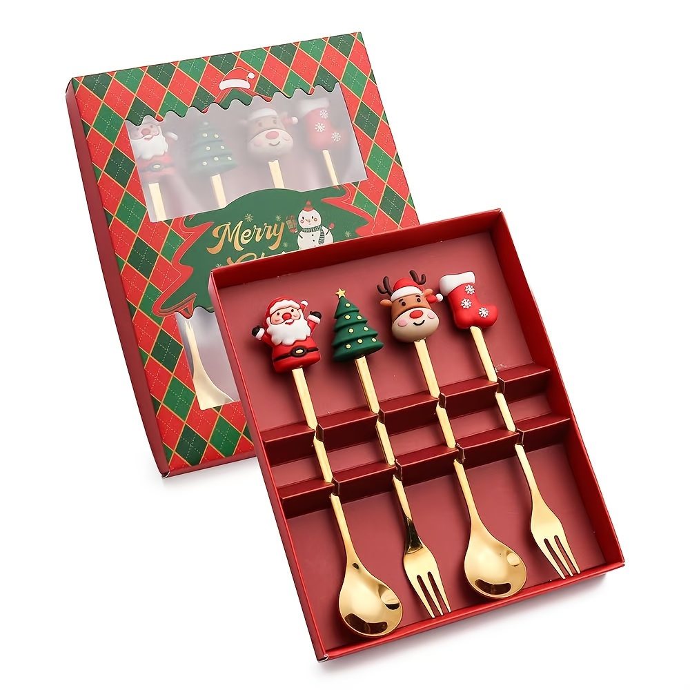 TEMU 4/6pcs Christmas Creative Stainless Steel Spoon, Coffee Stirring Spoon, Dessert Fruit Fork, Doll Tableware