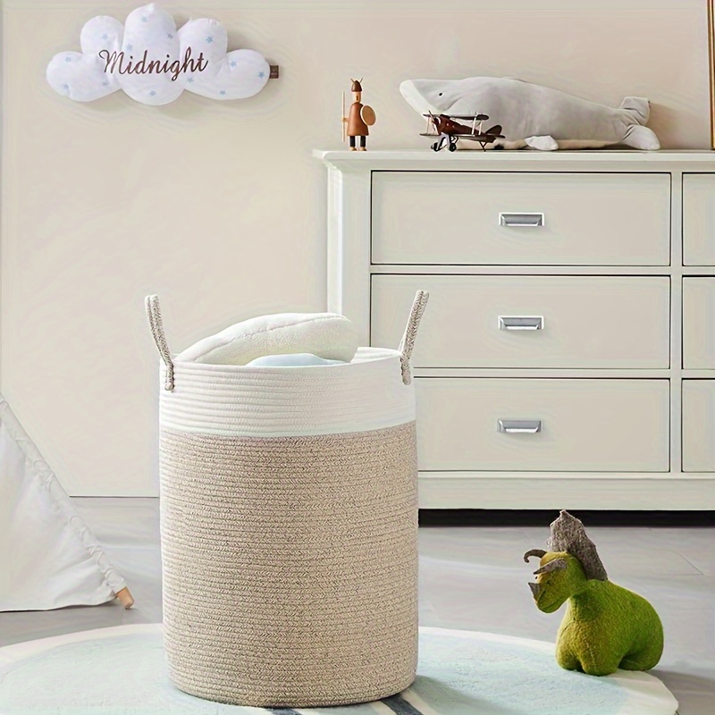 

Large Woven Storage Basket, Simple Style Fabric Material Organizer Bin, Laundry Hamper With Handles, Extra Capacity For Clothes & Toys
