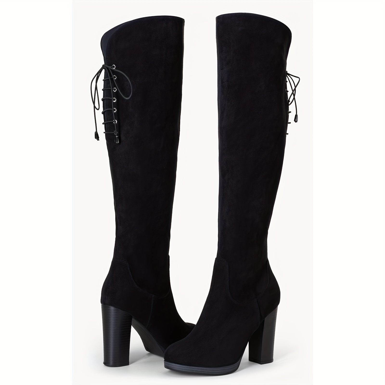 Tiioomu Women's Knee High Boots With 3.1-Inch Heel - Suede Brown Tall Boots