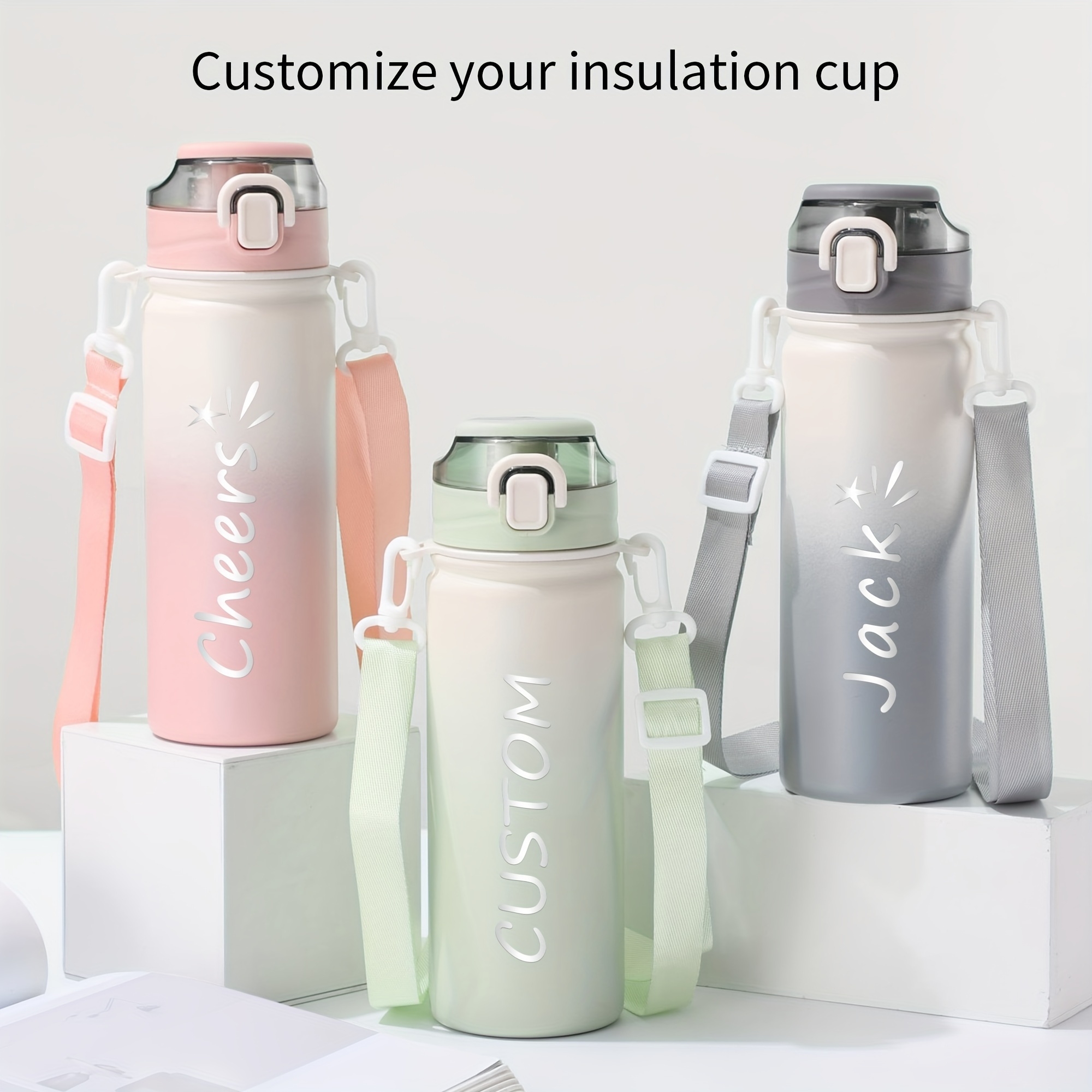 

1pc Custom Engraved Stainless Steel Bottle, 304 Inner Lining, 201 Main Body, Leakproof, Insulated, Portable With Lid And Strap, Personalized Laser Engraving, Ideal For Outdoor Activities