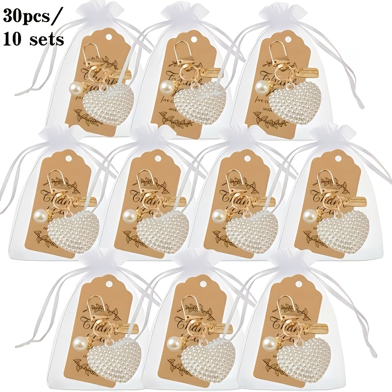 TEMU Juego de 30 piezas/10 surtidos de llaveros nuevos con perlas de , 10 llaveros/10 tarjetas/10 bolsas de malla, recuerdos de , recuerdos de boda,