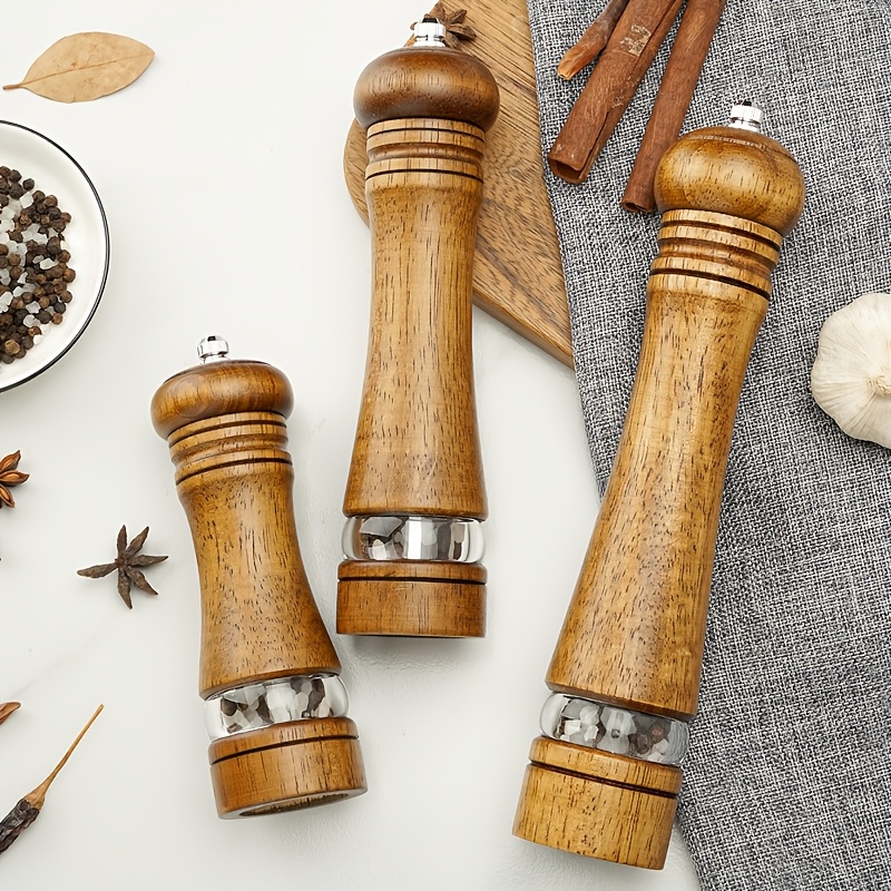 

Wooden Salt And Pepper Grinders, Manual , Suitable For Barbecues, , Camping, Kitchen Gadgets, Day Gifts, Decor, Stainless Steel Seasoning Grinding Bottles For Sea Salt And Pepper.