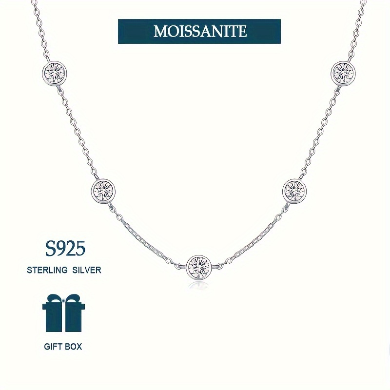 

925 Sterling Silver 2.5 Carat Moissanite Thin Chain Necklace Adjustable Neck Chain Jewelry Accessory With Gift Box