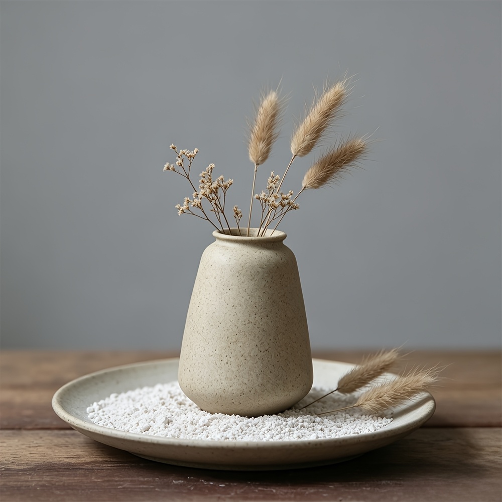TEMU - Style Ceramic Small Vase, Vintage Solid Color Coarse Pottery Dried Flower Vase, Nordic Minimalist Desktop Mini Vase, Coarse Sand Ceramic