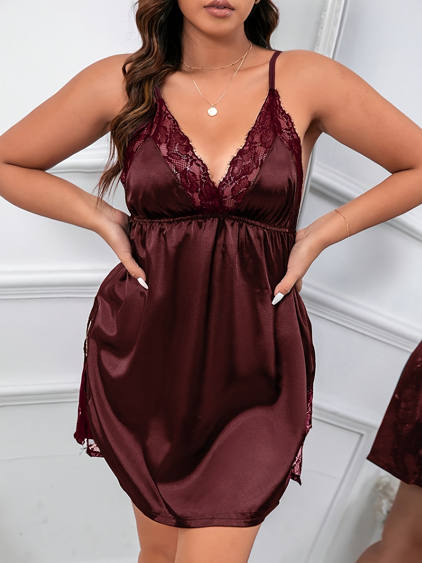 high slit sleep dress LEADER OF THE PACK LONG SLEEVE HIGH SLIT GOWN – AKIRA main image 1