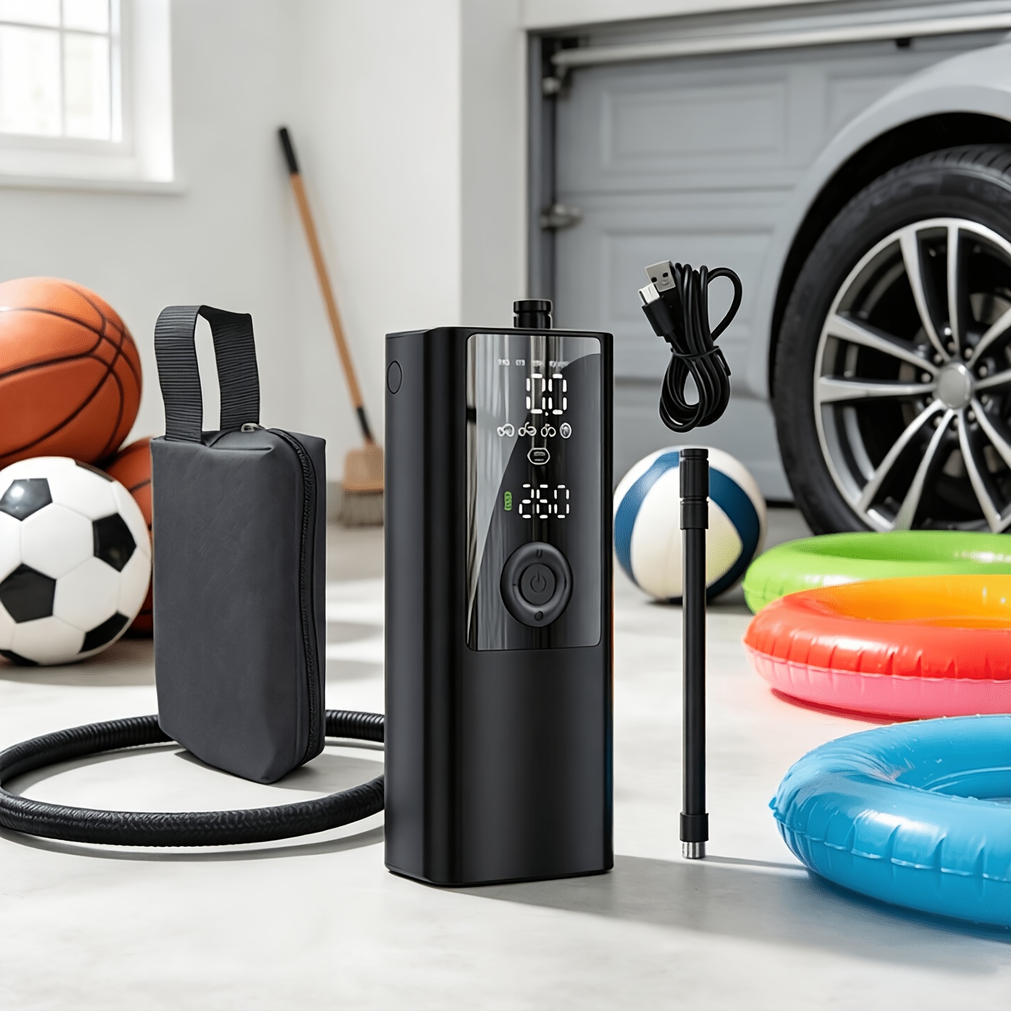 TEMU Portable Electric Inflatable Pump, 150psi Mini Wireless Car Motorcycle Bicycle Tire Inflator, Basketball Football Fast Inflation Pump With Led