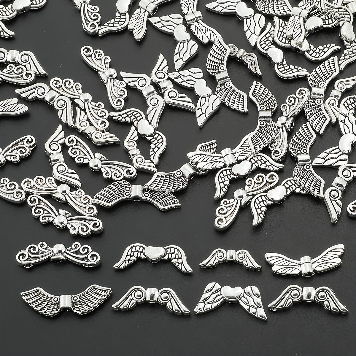 

50pcs Alloy Wing Spacer Beads, Vintage Wing Charms, Beads For Jewelry Making, Diy Bracelet Necklace Earrings Crafts Accessories