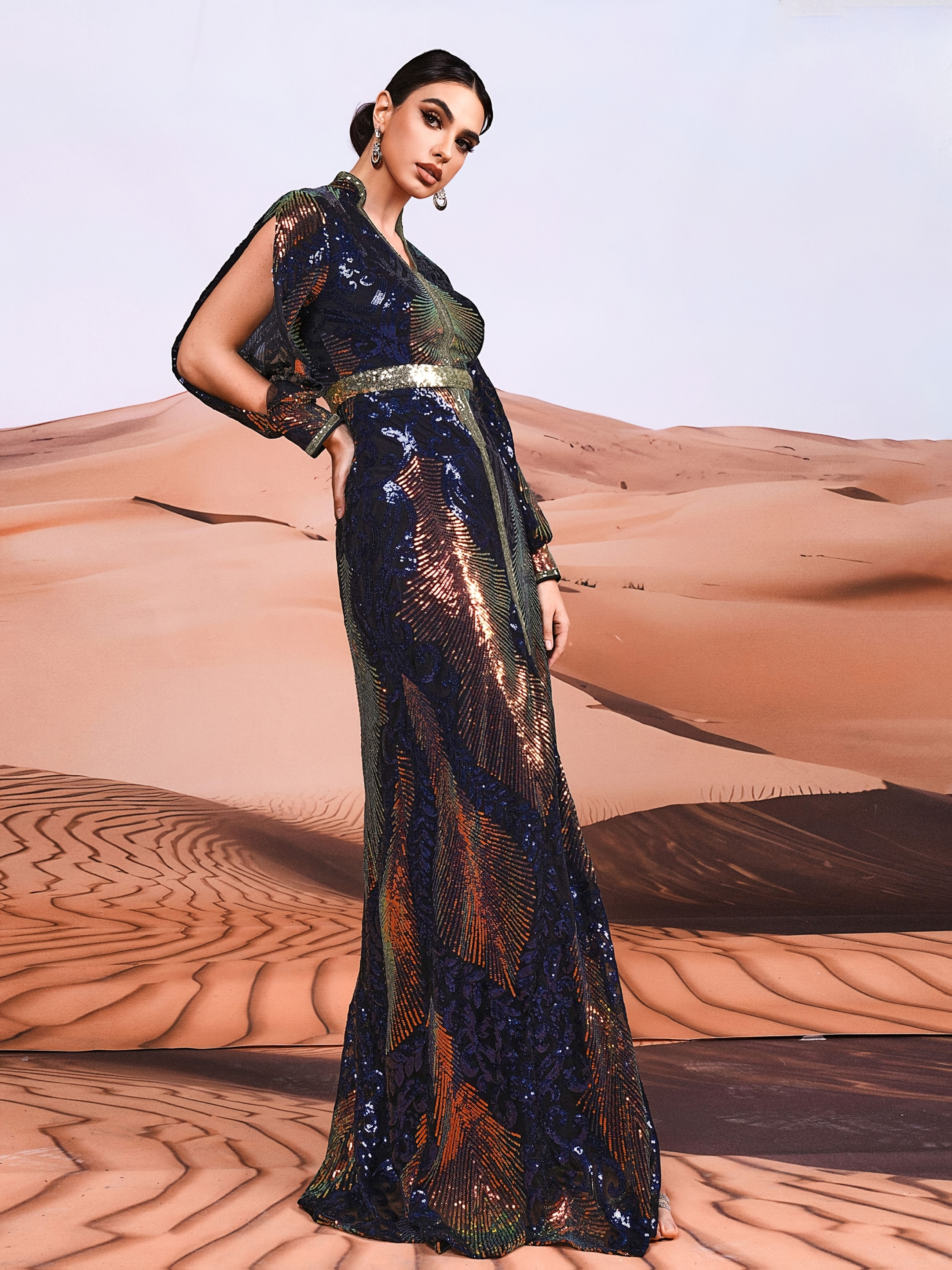 Womens Random Print Long Sleeve Bodycon Maxi Dress Temu