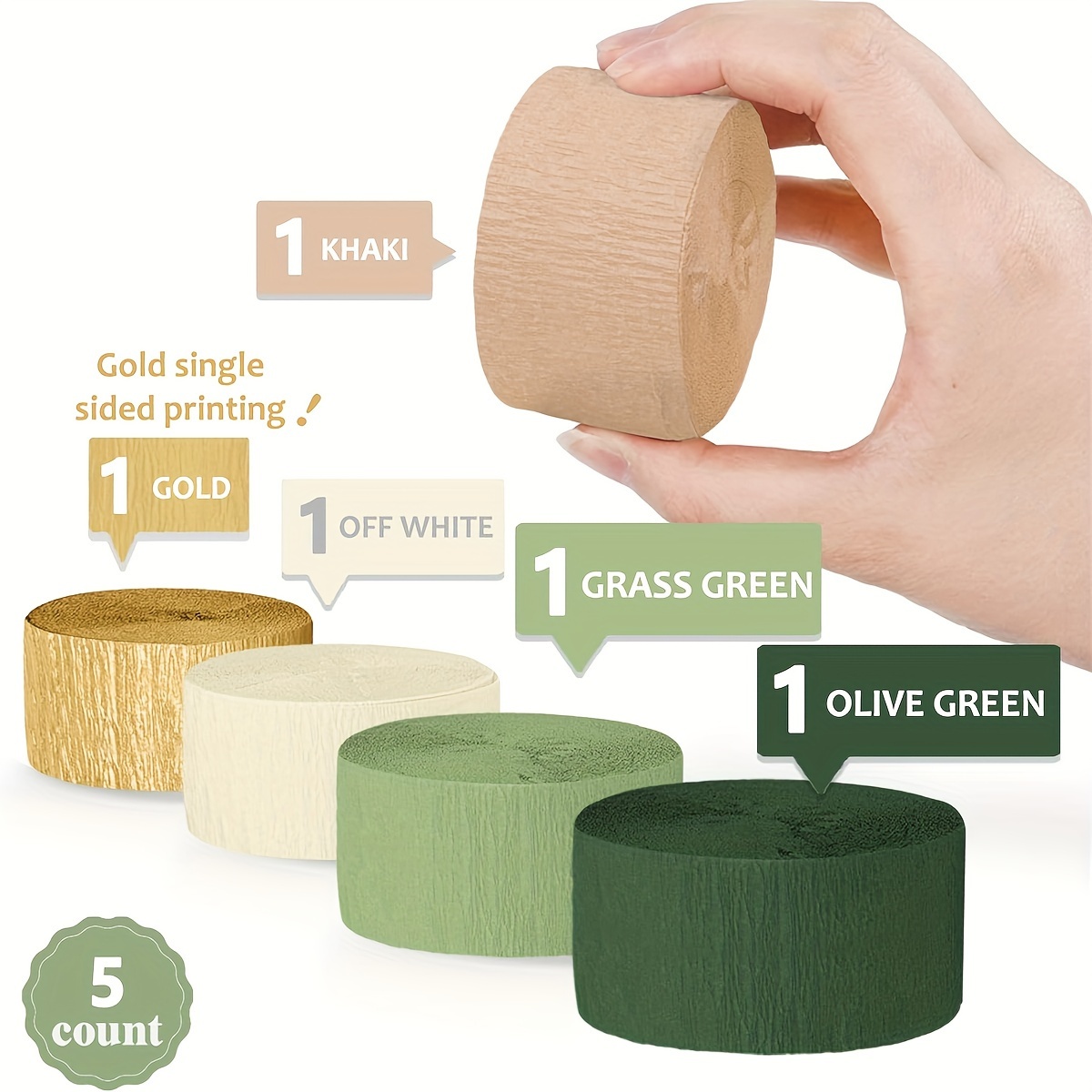 6 Rolls Green Crepe Paper Streamers For Party Decorations