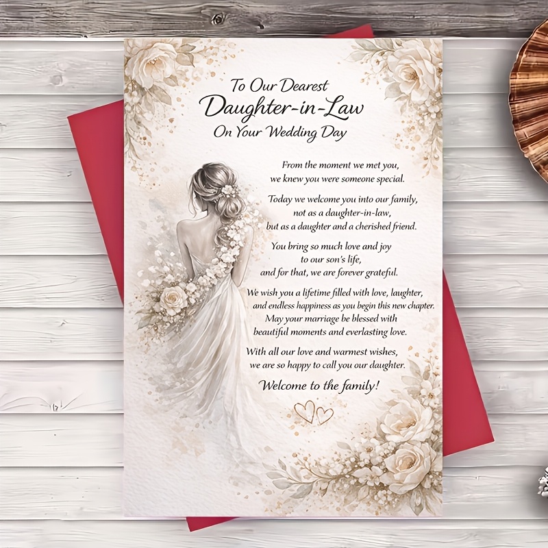 TEMU 1 Envelope And 1 Greeting Cardwedding Day Greeting Card For Daughter In Law Elegant From Parents In Law Keepsake For Ceremony Reception And