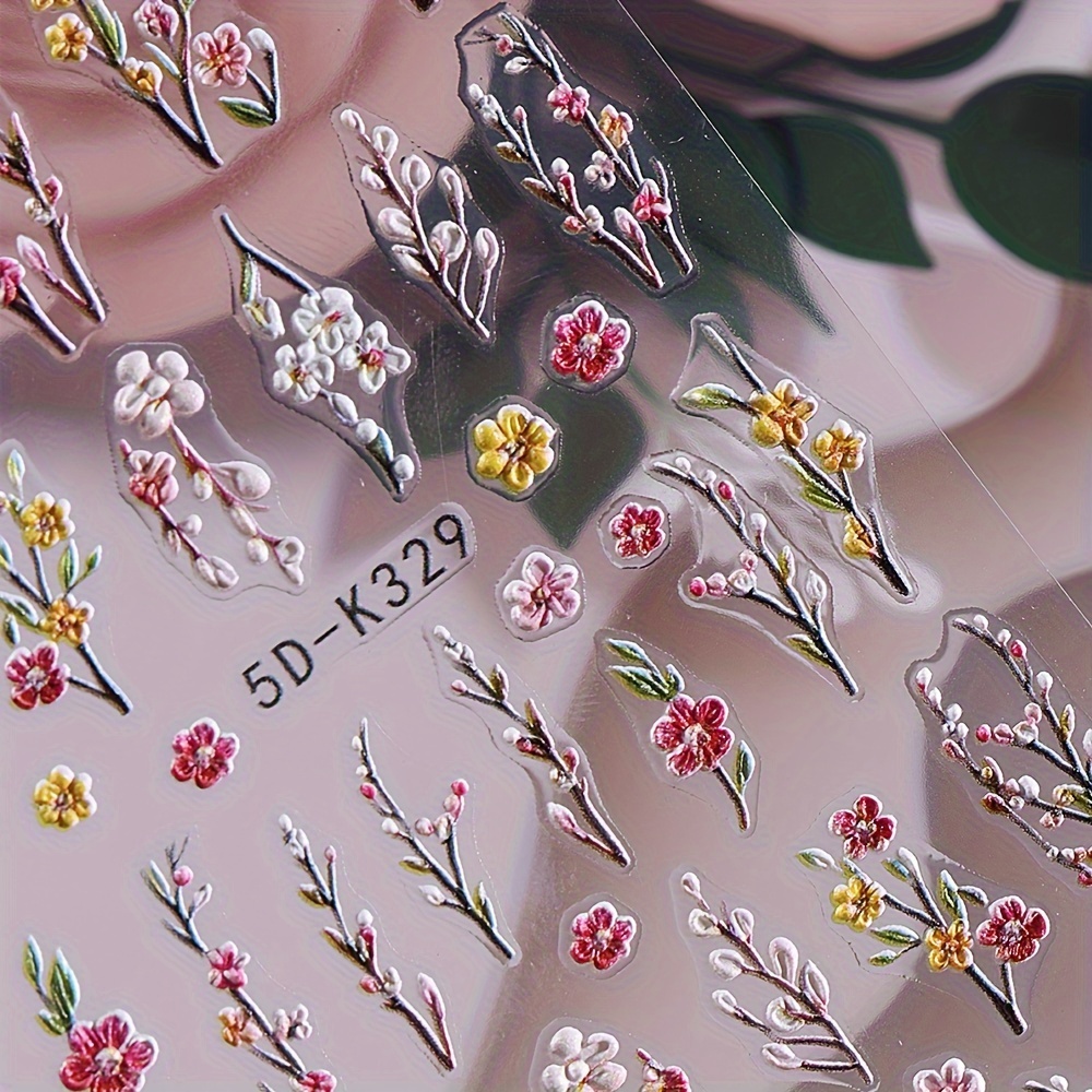 Yakomon 5D Blumen-Nagelaufkleber – Selbstklebend, 2 Bögen, Für Maniküre & Nail-Art