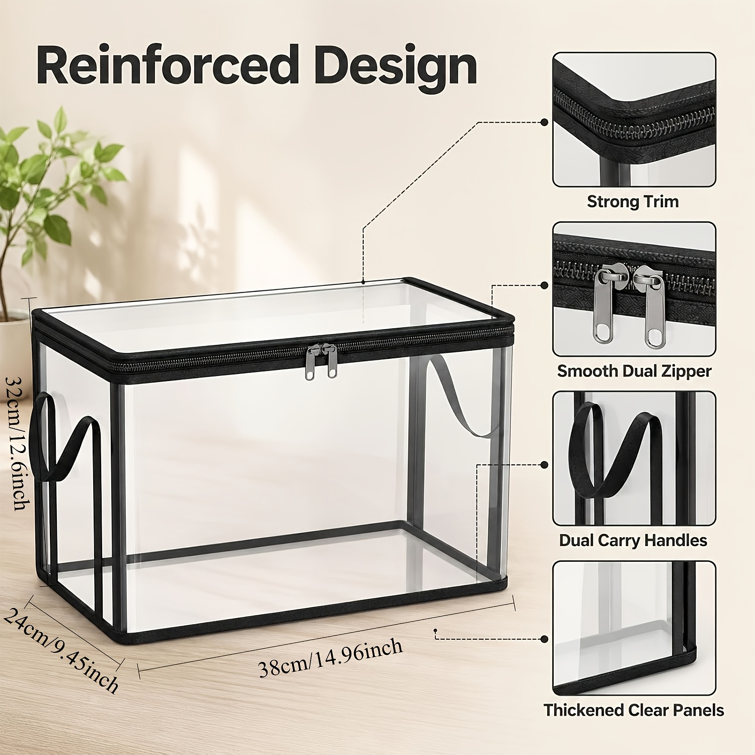 4pcs Large Transparent Thickened Plastic Storage Boxes with Hinged Lids