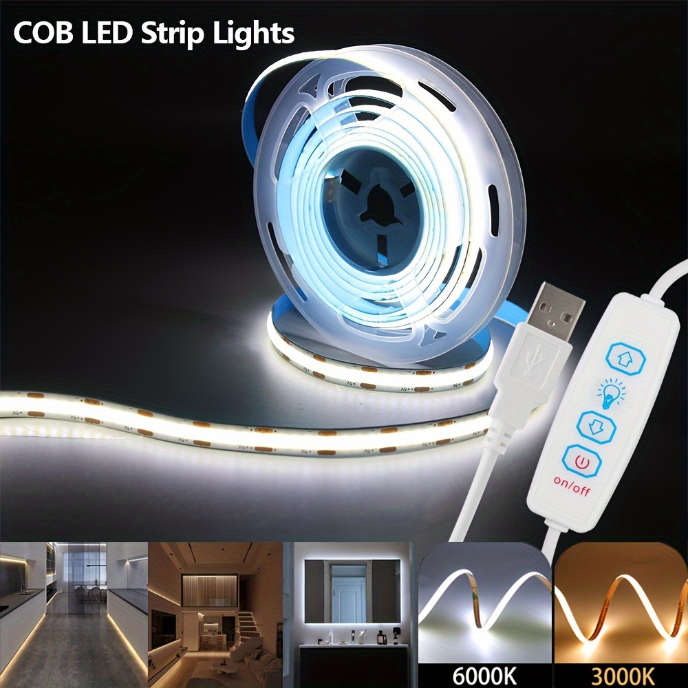

Valentine's Day Usb Powered Cob Led Strip Lights - Push Button Control, Dimmable, Flexible Adhesive Tape Light For Kitchen, Garage, Tv Wall, No Battery, Fixed White 6000k/3000k, Space Theme