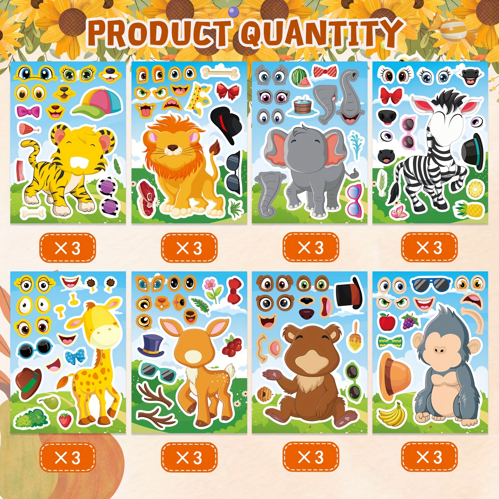 Image of 24 Sheets Of Stickers To Create Faces, Allowing Children, 3-5, And 4-8 And Match Animal Features. Perfect For Birthday Party Favors And Craft Activities, Are Great Additions To Goodie Bags.