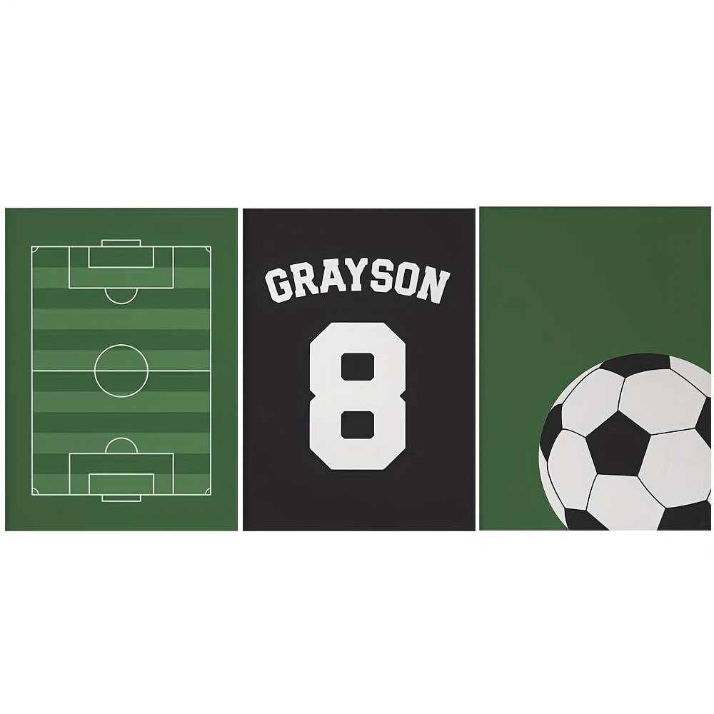 TEMU 2d Flat, 2d Flat, Collection Of 3 Tailored Decor For Boys' Rooms, Personalized Canvas Artwork - Custom Soccer Poster, Tailored Soccer Print, Set