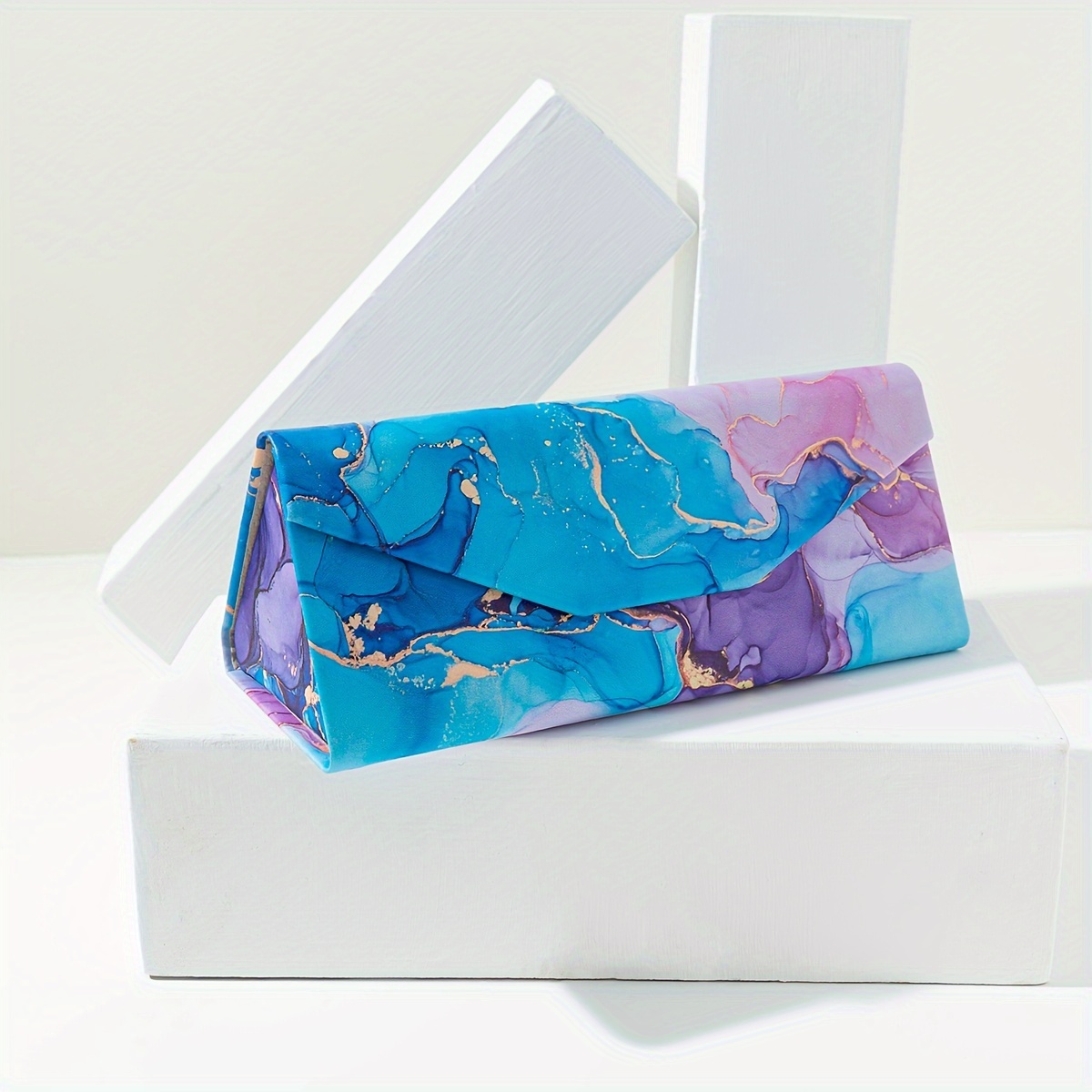 1pc Women's Multicolor Marble Texture Embellished Envelope Style Foldable Fashion Glasses Case