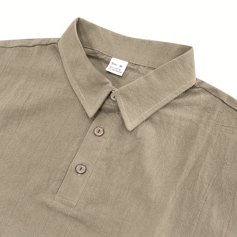 Men's Linen Short Sleeve Shorts Set, Summer Outdoor Sports Casual Breathable Short Sleeve Shirt with Shorts