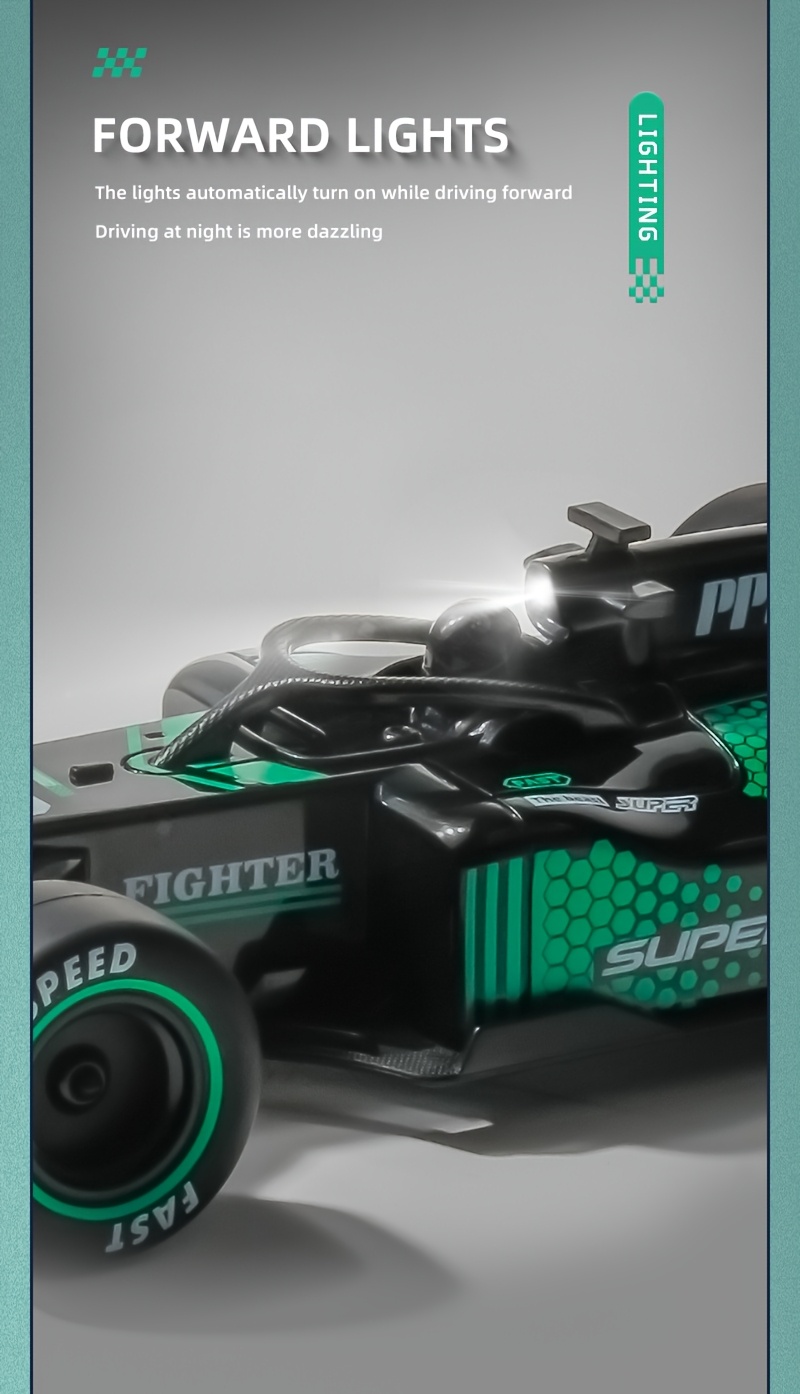 1:18 Scale RC Drift Toy Car - High-Speed Drift with Spray Technology, All-Terrain Performance, Cool Lighting, Red & Green, Rechargeable Battery, Perfect Birthday Gift, RC Car Toy, Sleek Design, Durable Plastic