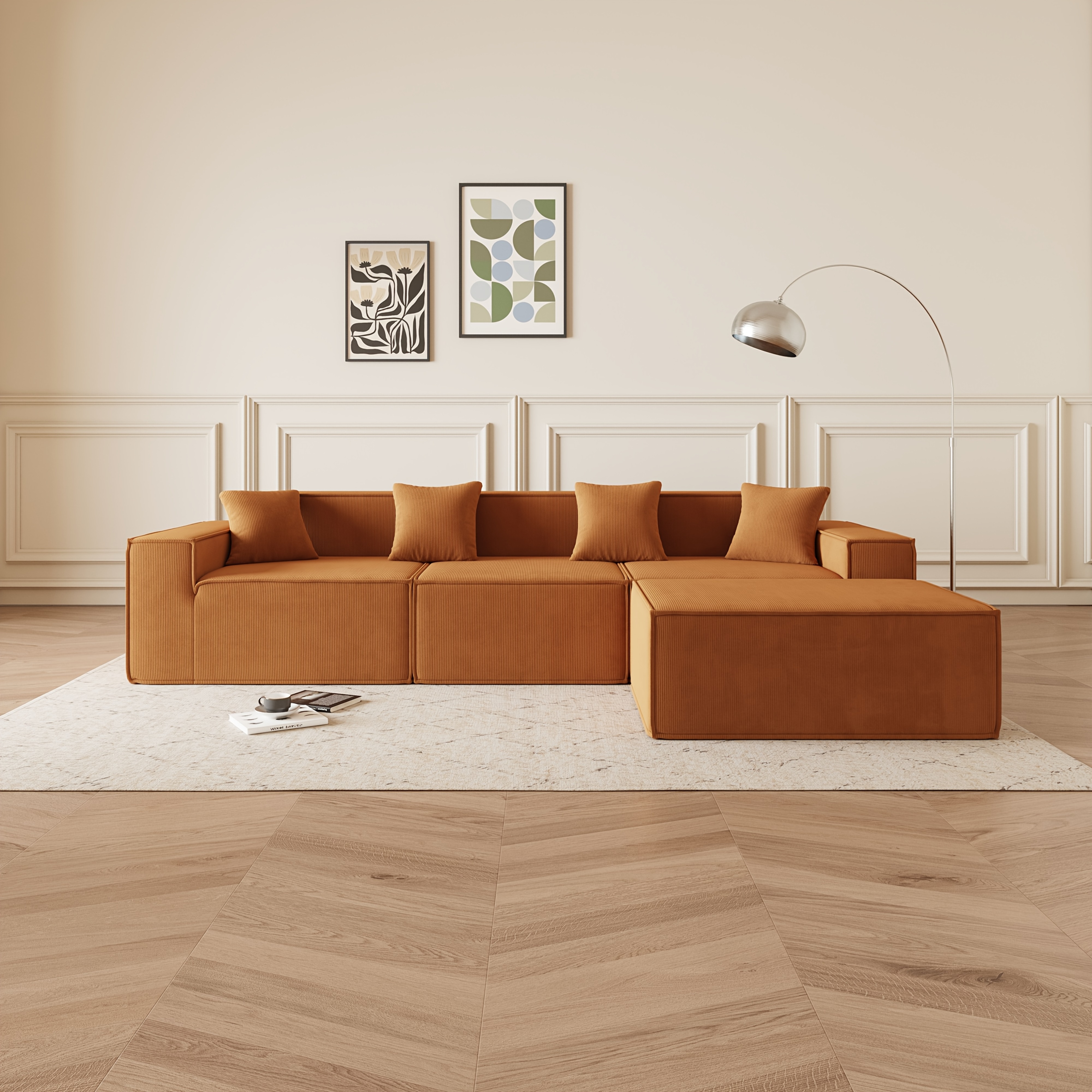 Modular L Shaped Sectional Sofa, Corduroy Fabric Couch, Modern 3-seater Couch, No , For Living Room, Apartment, Office