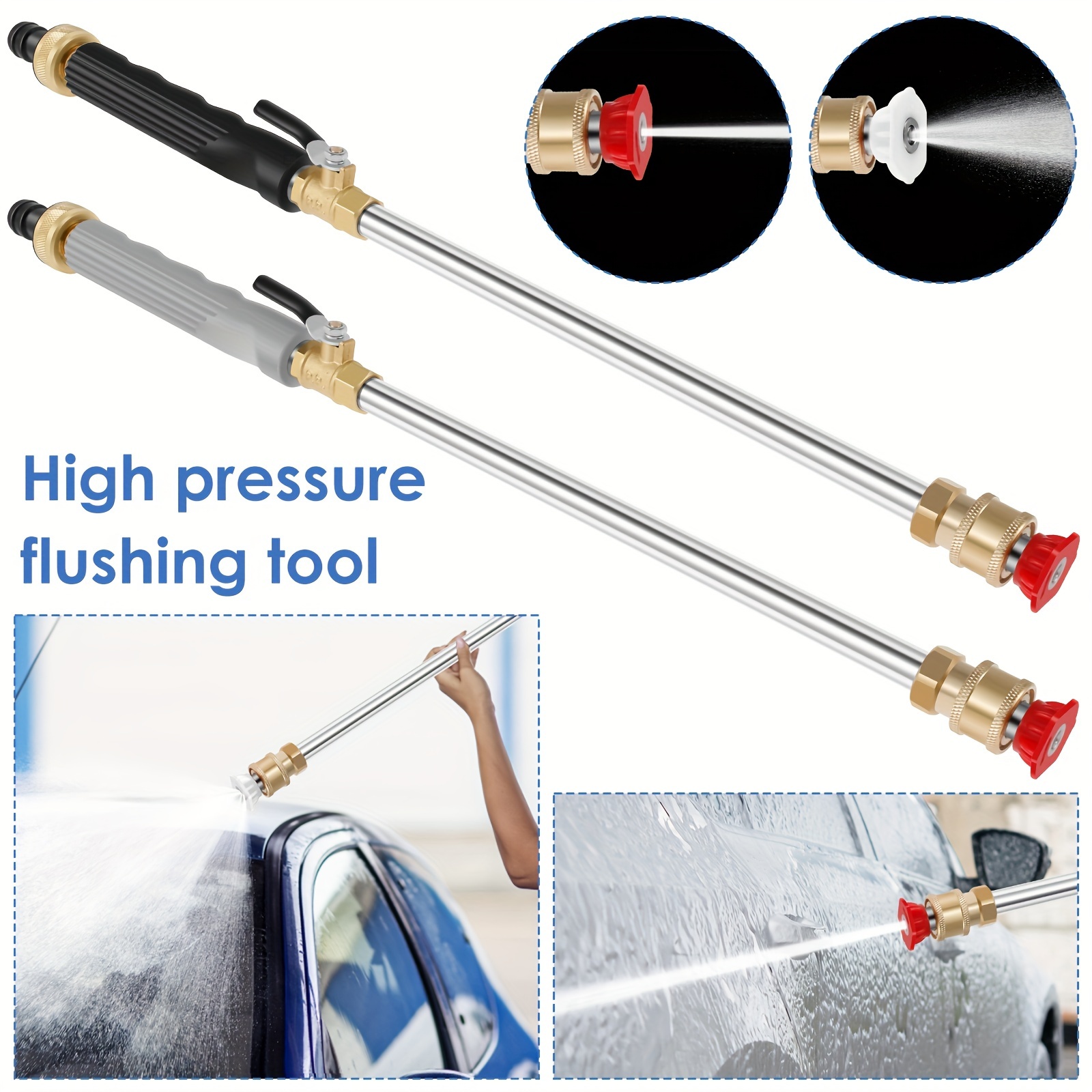 

1set High Pressure Washer Wand For Garden Hose Jet High-pressure Washer Tools With 2 Nozzles Heavy-duty Metal Hose Nozzle Pressure Washer Tool For Car Garden Yard