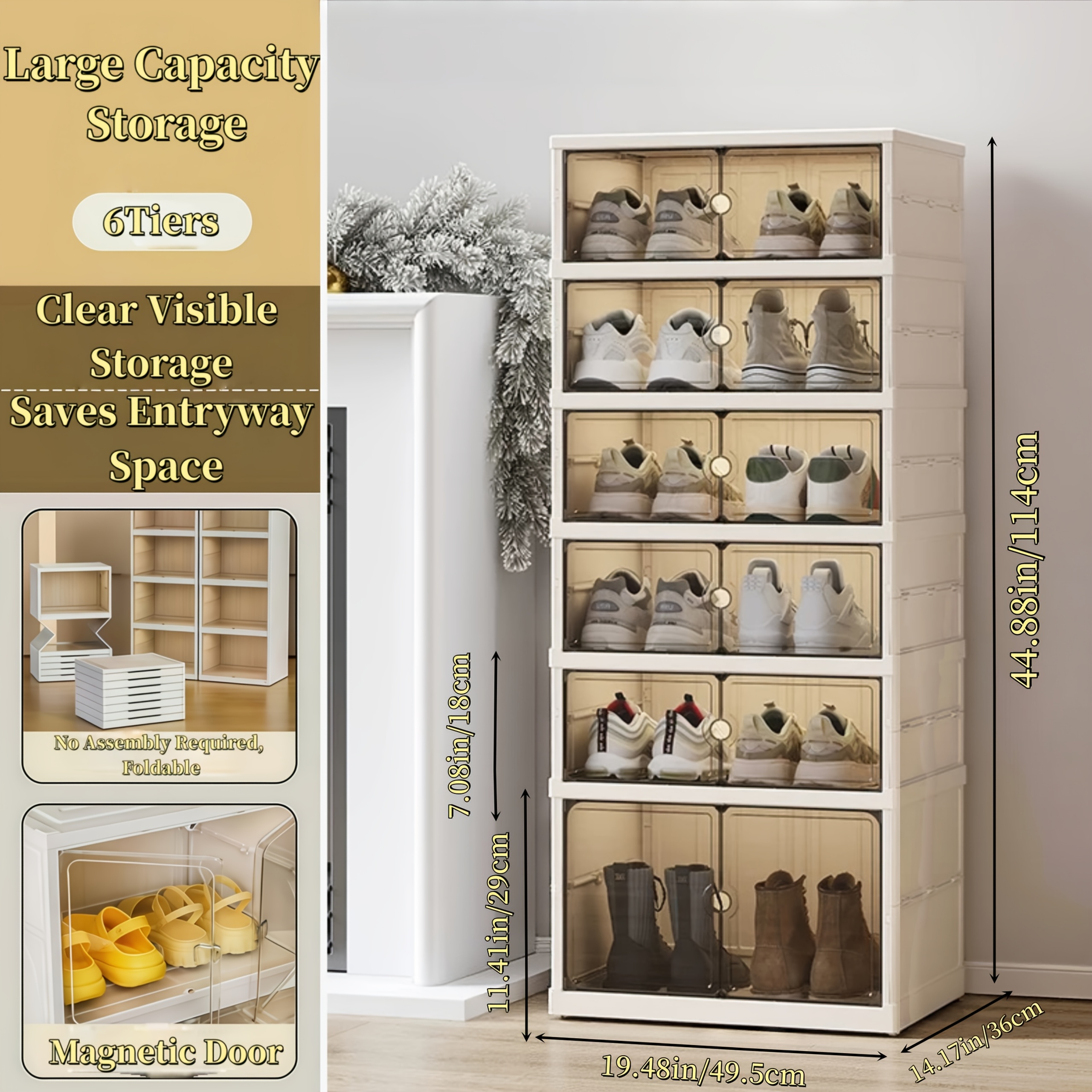 TEMU Large Capacity Foldable Clear Modular Shoe Storage Cabinet, Space Saving Easy Assembly Transparent Shoe Display Rack Entryway Household Storage,