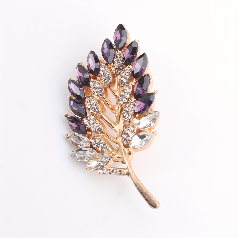 Shining Leaf Purple Brooches For Women Pins Fashion Rhinestone Clothing Coat Brooch Accessories Elegant Pin