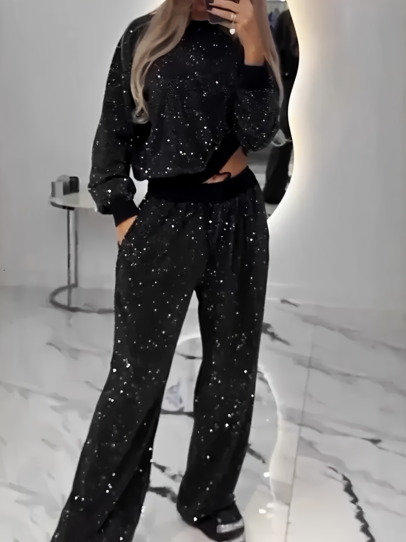 sequined ribbed   casual set