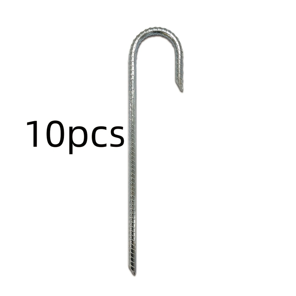 E-shop 10 Stück Zinkbeschichtete J-Haken Bodenanker - Korrosionsbeständige Stahlverstärkungsstifte für Zelte, Gartenzaune und Pflanzenstützen, Anker,