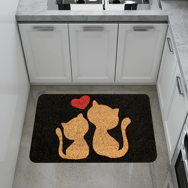 cute cat and   doormat stain resistant machine washable polyester rectangle door mat for bedroom and farmhouse entrances details 1