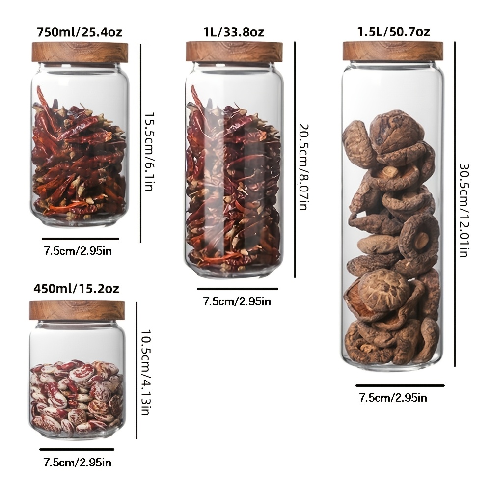 TEMU Transparent Glass Jar Set For Home Kitchen Food Storage Containers With Airtight Wooden Lids, Food Organizer Small Bottle Dispenser For Coffee