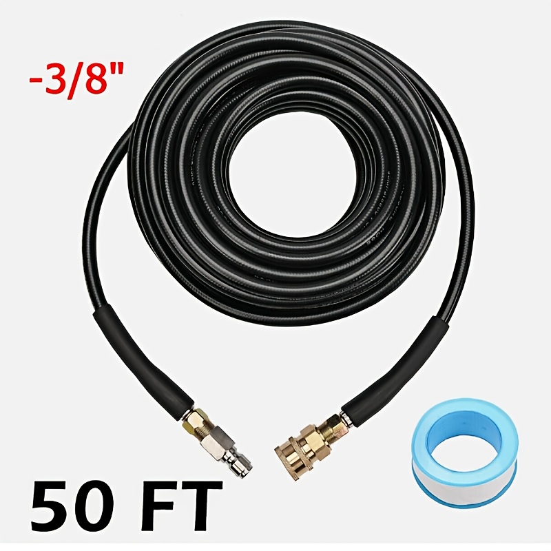 TEMU High Pressure Washer Hose 50ft 3/8" Qc Power Washer Extension Tube, Kink Resistant High Tensile Wire Braided, 4200 Psi Power Washer Hose,
