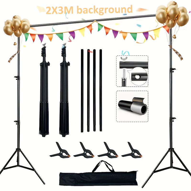 TEMU Kit de support de réglable 7 X 10 pi, support d' en métal de fer forgé, photographie, studio, fête d'anniversaire, mariage, support d'affichage