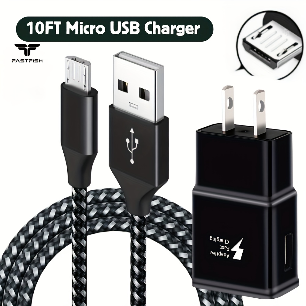 

Adapter Fast Charger Braided Micro Usb Cable Charging 10ft Cable S7/