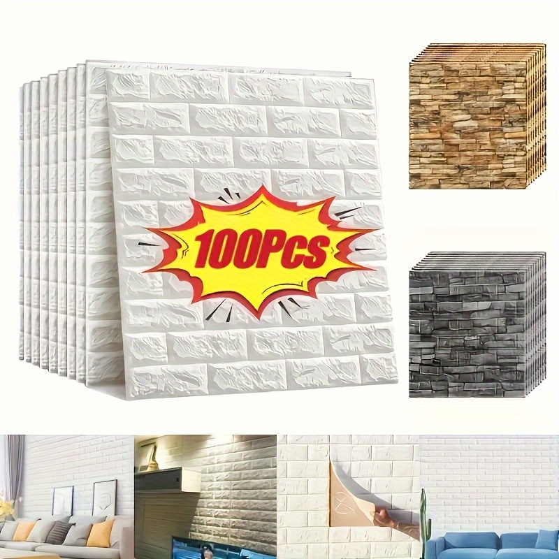 

200pcs/100pcs 3d Wall Tile Sticker, Brick Pattern Foam Self-adhesive Waterproof Moisture-proof Ceiling Sticker, Easy To Stick And Peel, Easy To Clean And Free Cutting, For Room Bathroom