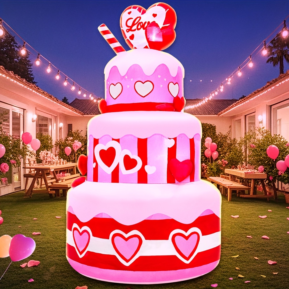 

5ft Valentine's Day Inflatable Cake Decoration With Led Lights - Outdoor Garden & Lawn Parties, 110-240v Plug-in