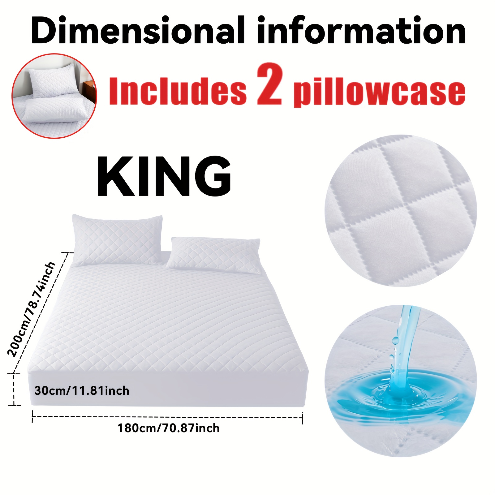 TEMU A 3pcs Set That Includes An Waterproof Mattress Protector And A Half Pillowcase (pillow Core Not Included). It Features A Thick And In A Solid